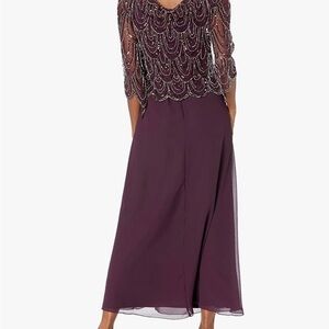 J Kara Cranberry Beaded Mock Dress cranberry 6P